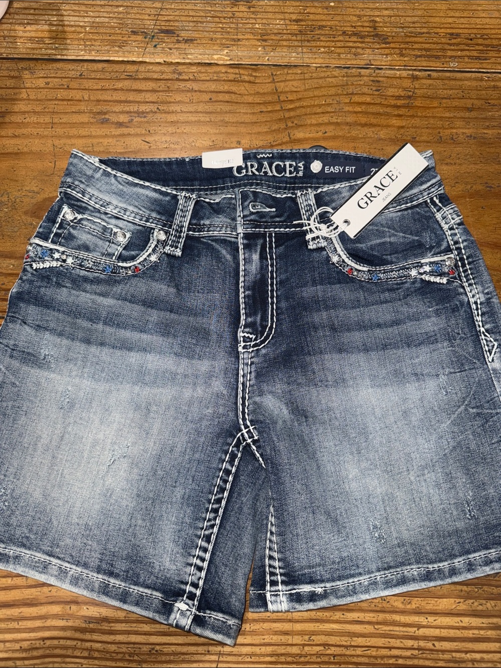 Grace in LA Denim Women’s Blue Washed Shorts - Easy Fit